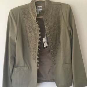 NWT Together! Embroidered Khaki Green Tall Jacket with Button Closure, Size 12